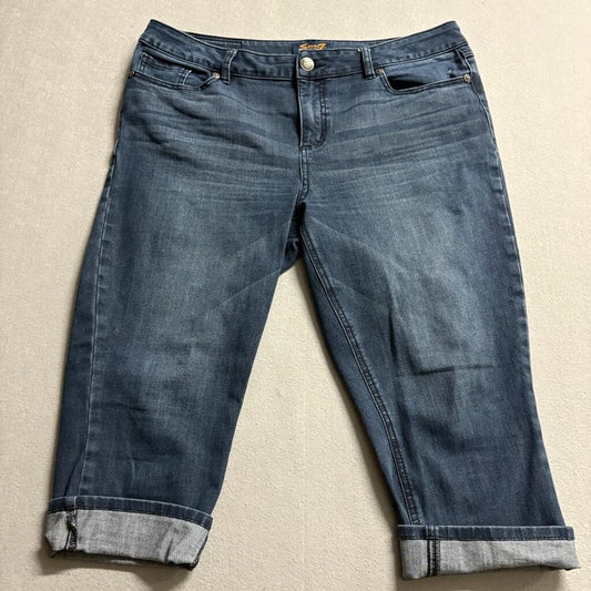 Seven7 Skinny Crop Jeans Womens Size 16 Blue Denim Stretch Cuffed Capri