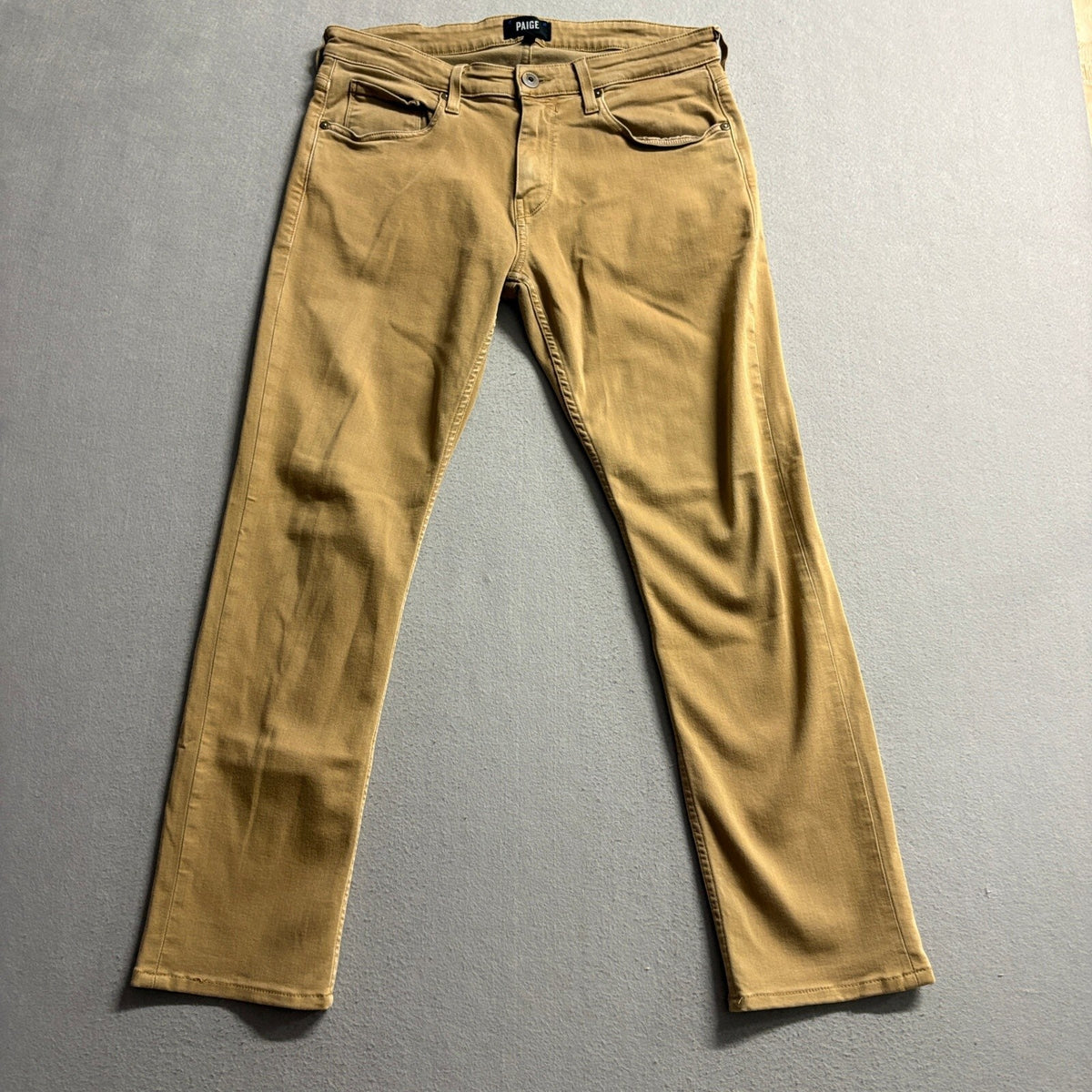 Paige Federal Slim Straight Jeans Mens 32 Tan Brown Stretch Denim Made in USA