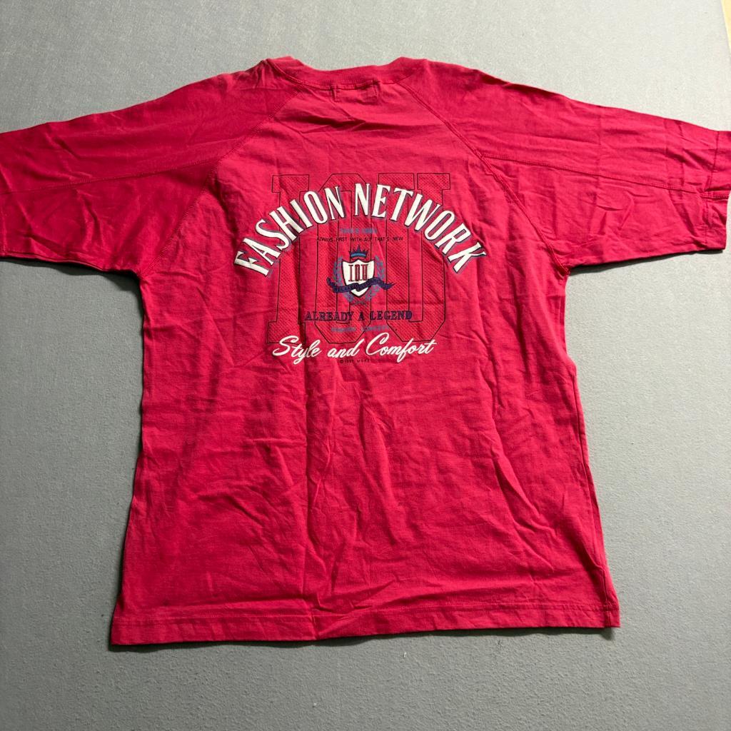 Vintage IOU T-Shirt Mens Large Pink Fashion Network Raglan Single Stitch 1991