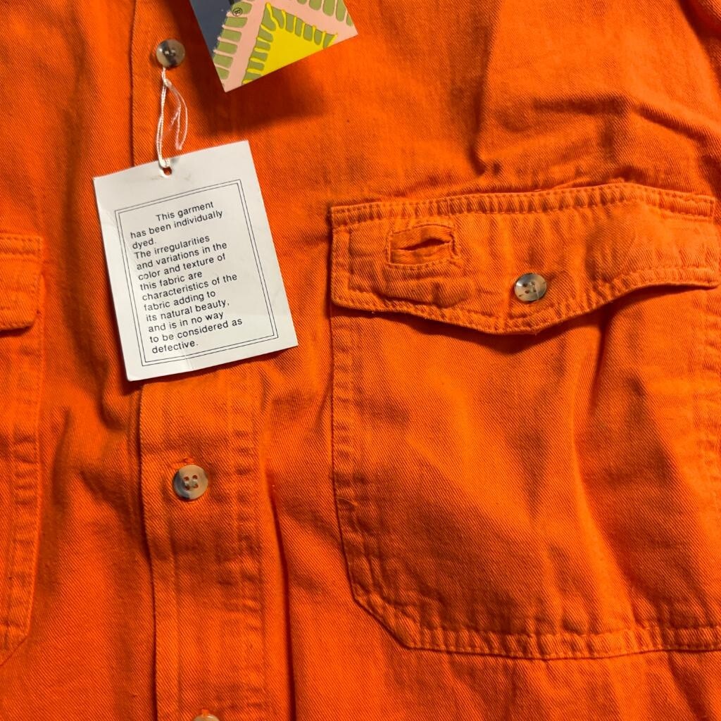 Up Time Fashion Mens Large Orange Cotton Denim Button Down Shirt Long Sleeve NWT