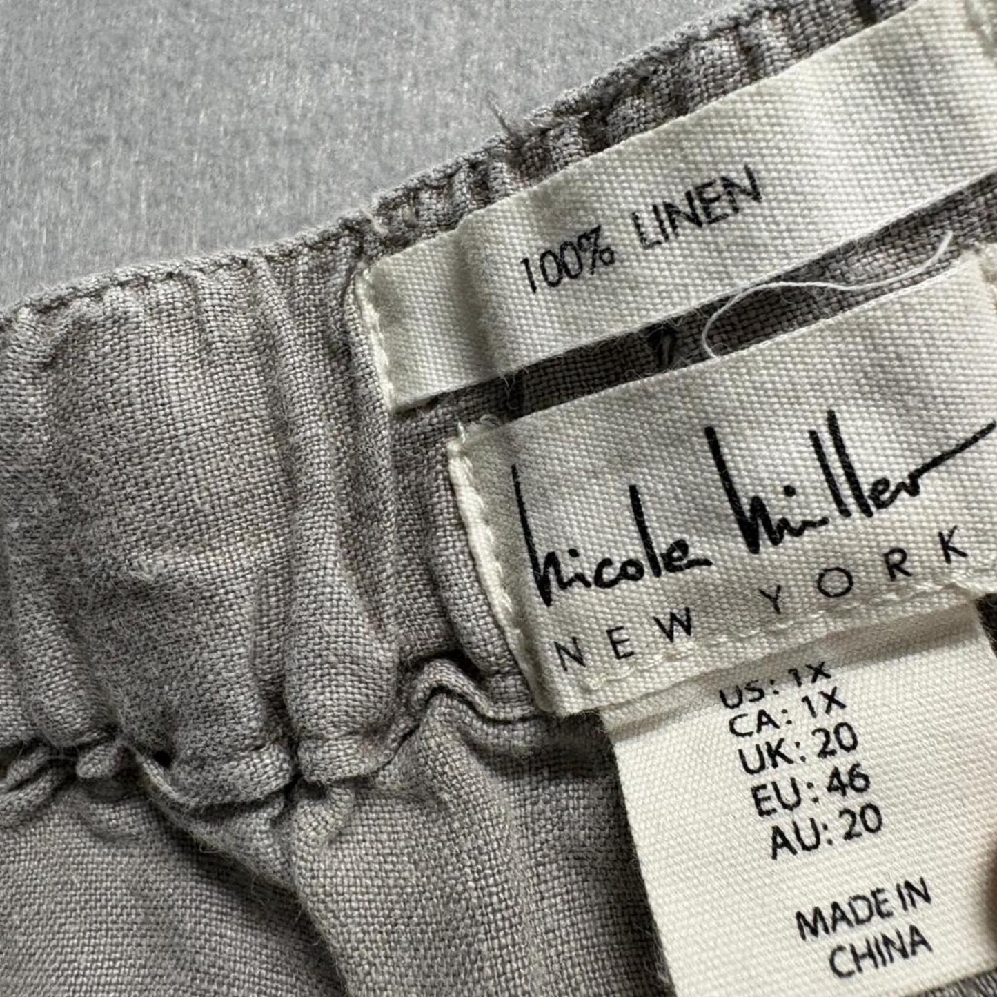 Nicole Miller New York Linen Jogger Pants Womens 1X Gray Drawstring Elastic