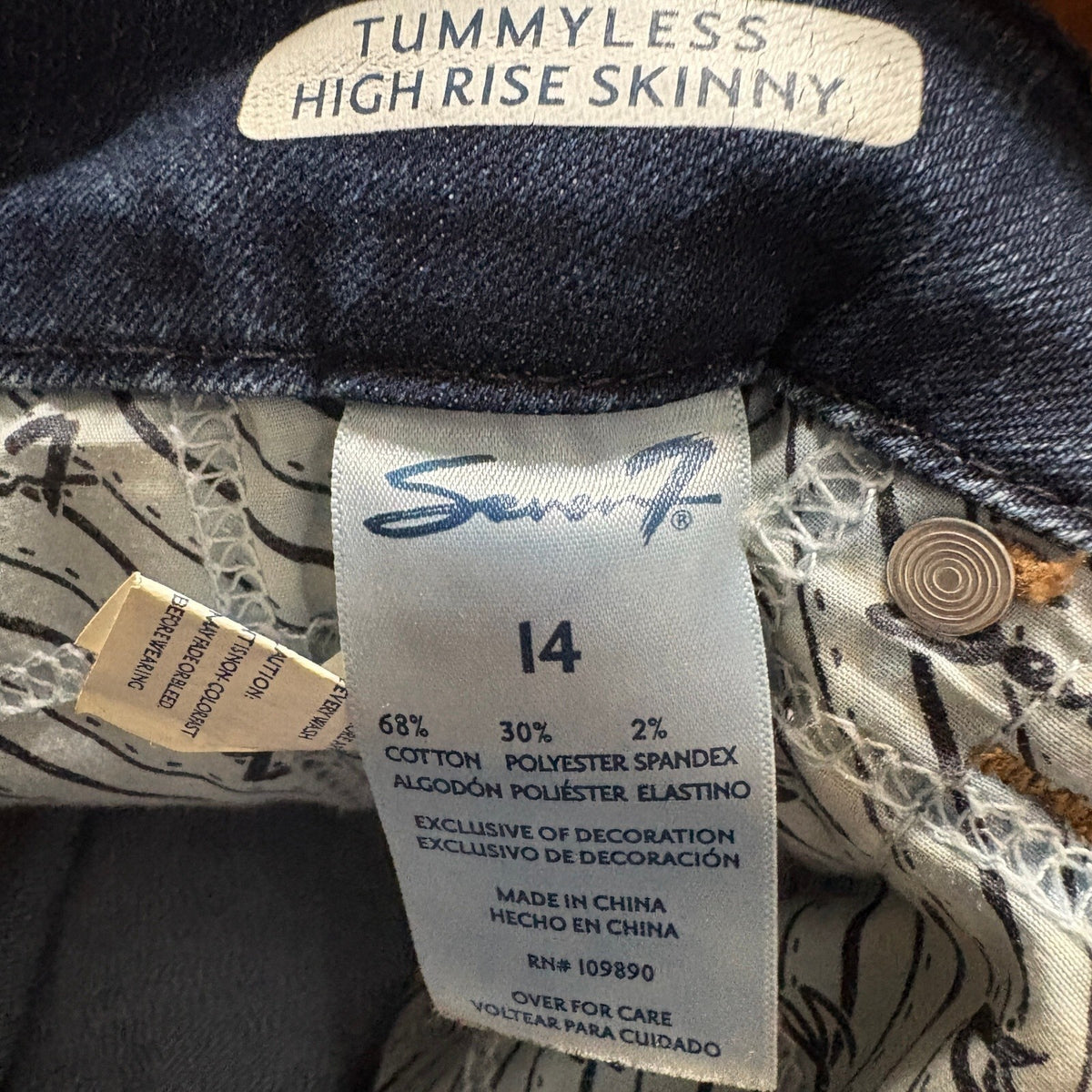 Seven 7 Tummyless High Rise Skinny Jeans Womens Size 14 Blue Denim Stretch Pants
