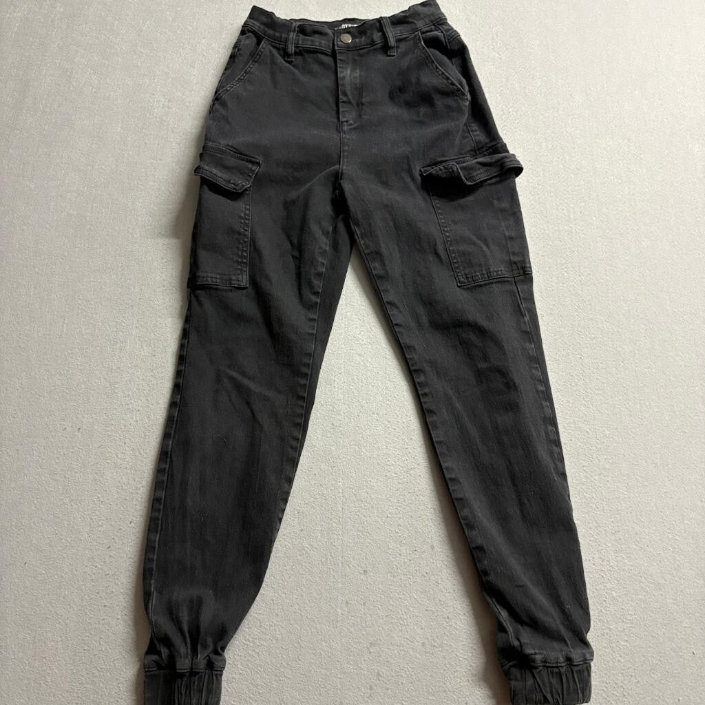 Hot Topic Cargo Jogger Pants Womens XS Black Denim High Rise Stretch Utility