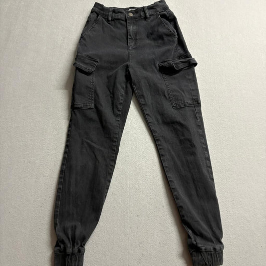 Hot Topic Cargo Jogger Pants Womens XS Black Denim High Rise Stretch Utility