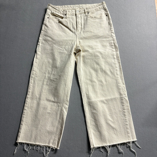 Old Navy High Rise Wide Leg Ankle Jeans Womens Size 12 Cream Raw Hem Stretch