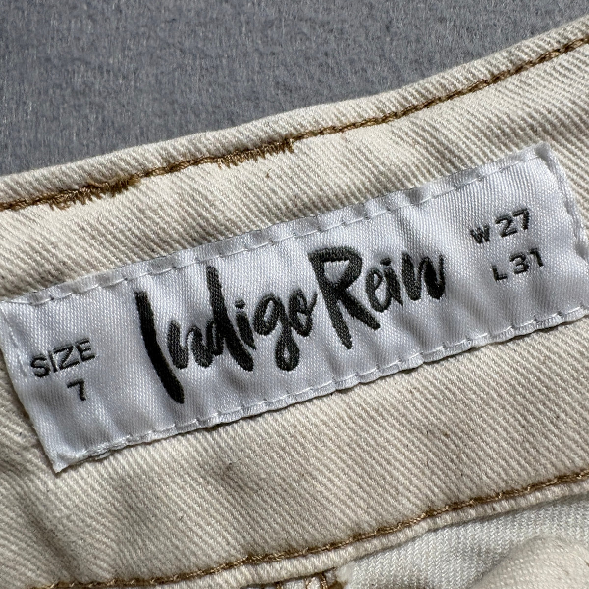 Indigo Rein Flare Pants Womens Size 7 Beige Tan Stretch Seam Detail High Rise