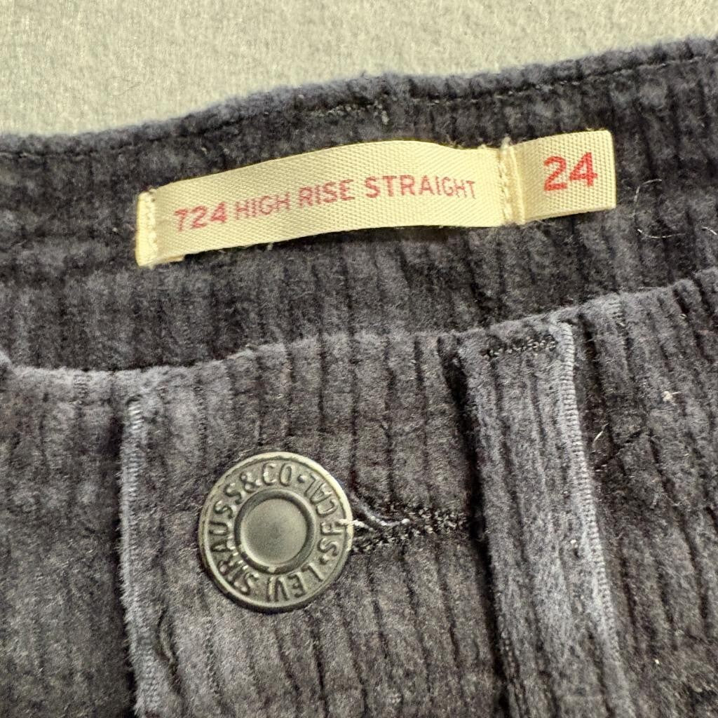 Levis 724 High Rise Straight Corduroy Pants Womens 24 Black Stretch Cord Jeans