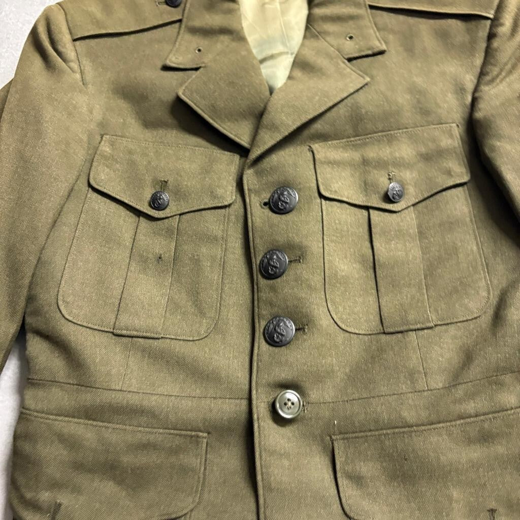 WWII USMC US Marine Corps Officer Forest Green Wool Service Dress Jacket Coat