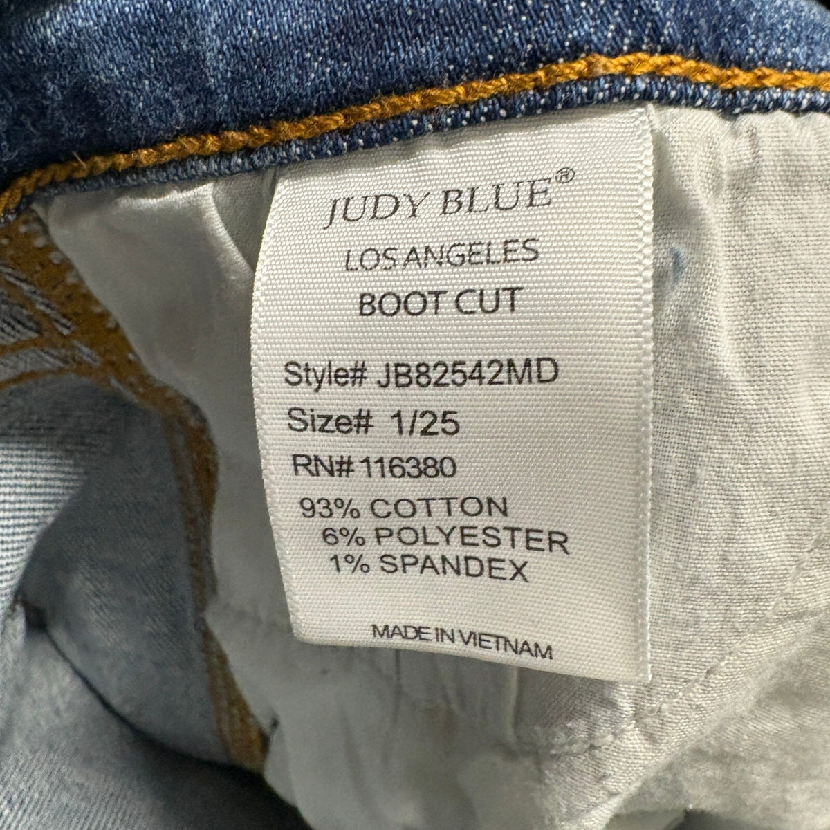 Judy Blue Boot Cut Jeans Womens Size 1/25 Distressed Raw Hem High Rise Stretch