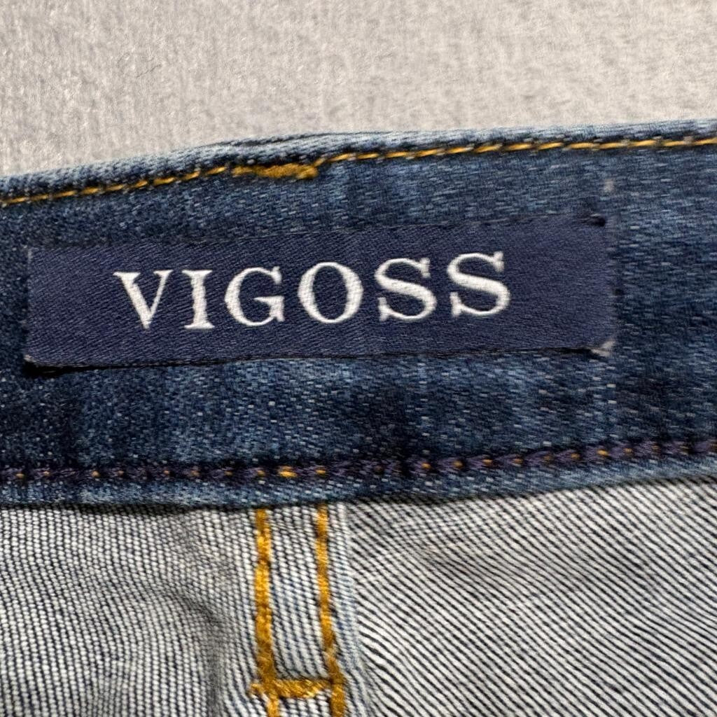 Vigoss Jagger Skinny Jeans Womens 30 Classic Fit Blue Denim Fringed Step Hem