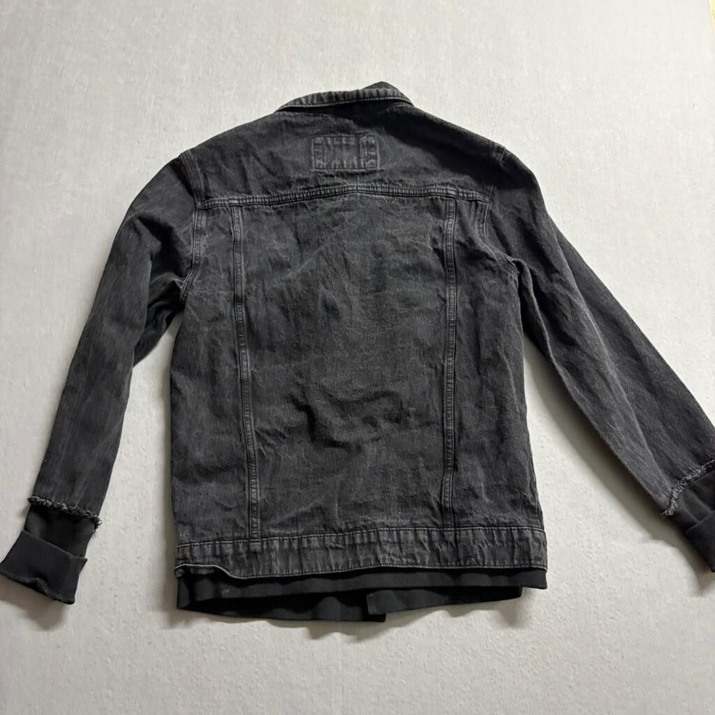 Fashion Nova Men Distressed Denim Jacket Medium Black Ribbed Trim DK140