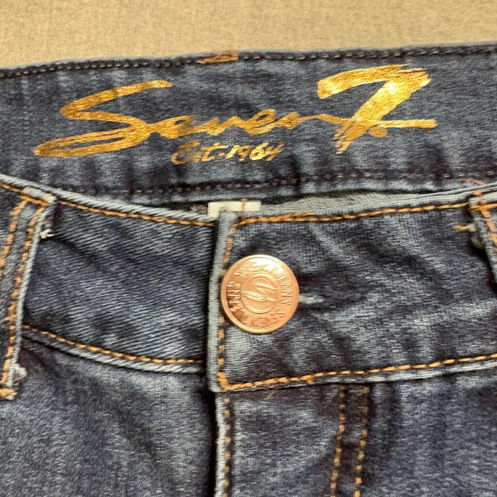 Seven7 Weekend Slim Fit Jeans Womens Size 6 Blue Denim Frayed Hem Stretch