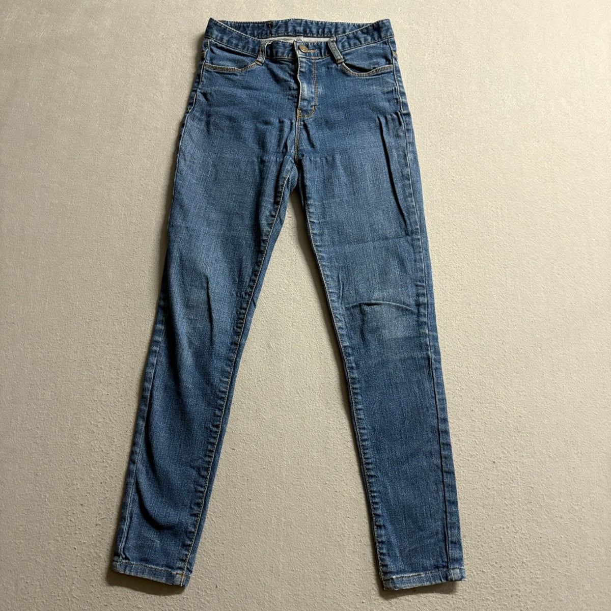 Double Button Skinny Jeans Womens Small Blue Denim Stretch Made in Korea