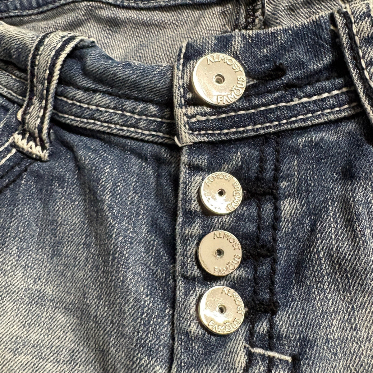 Almost Famous Womens Jeans Size 5 Blue Light Wash Button Fly Cuffed Ankle Denim