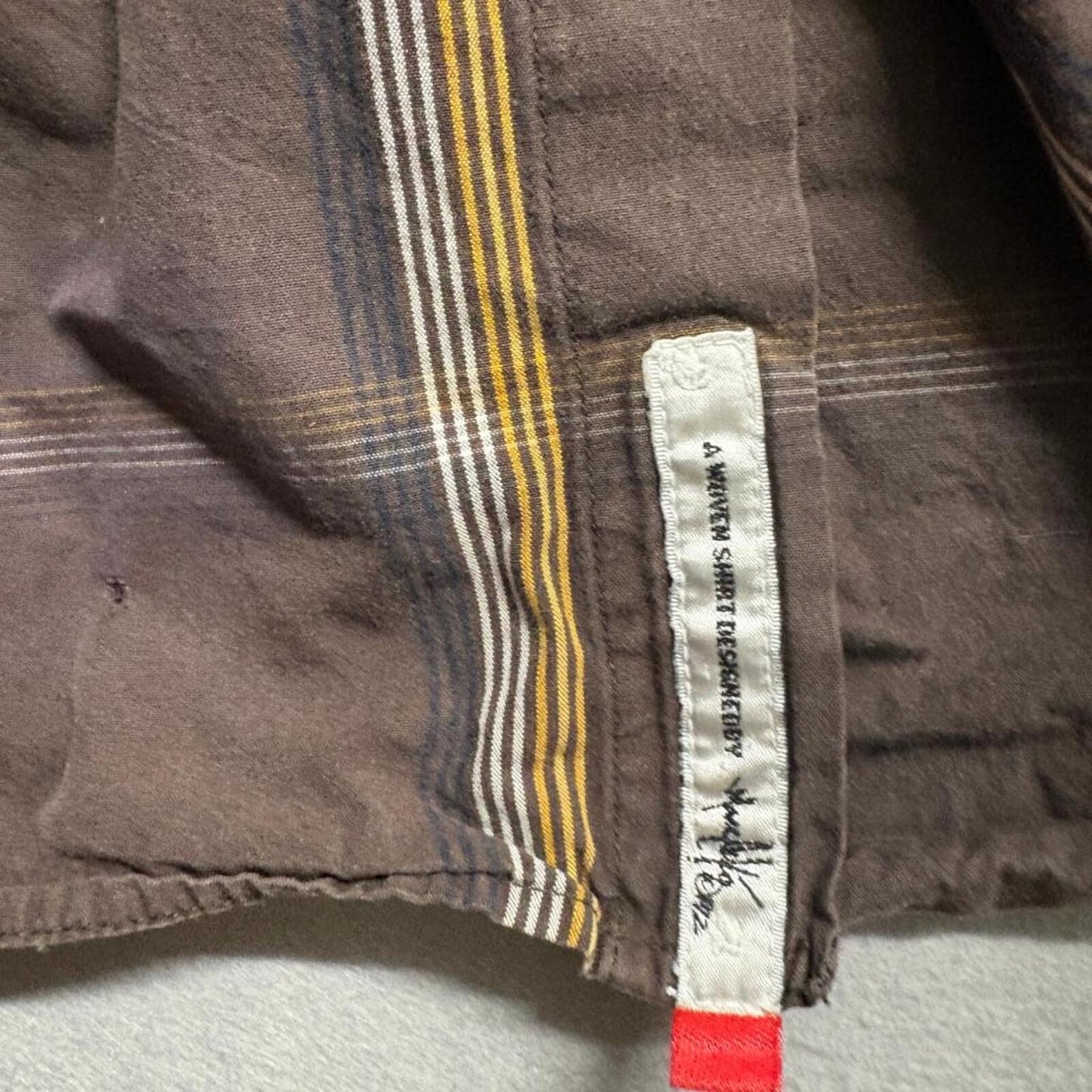 Ecko Unltd Mens XL Brown Striped Short Sleeve Button Up Woven Cotton Shirt Y2K