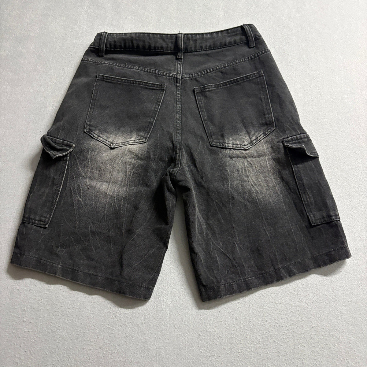 Dazy Black Denim Cargo Shorts Womens Medium Fade Wash High Rise Utility Y2K
