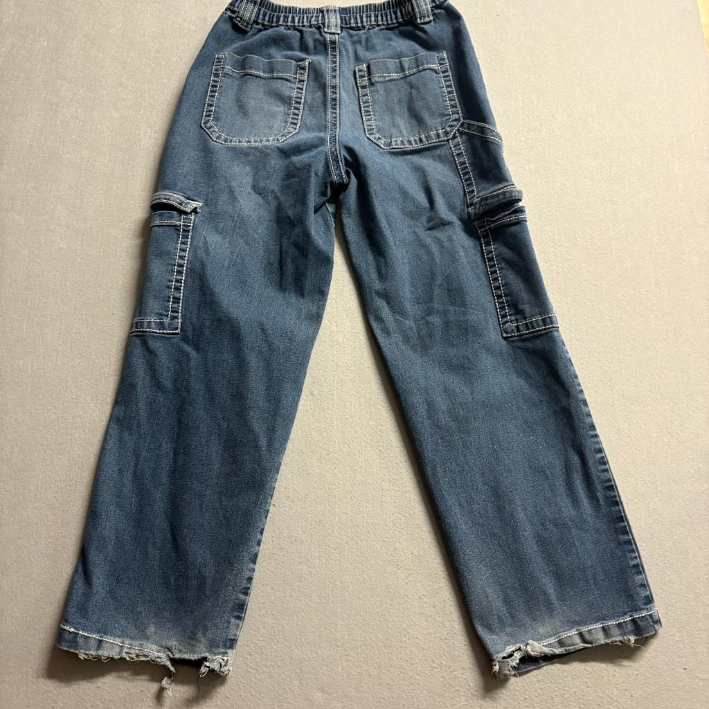 Almost Famous Cargo Jeans Womens Medium Blue Elastic Waist Utility Y2K Denim