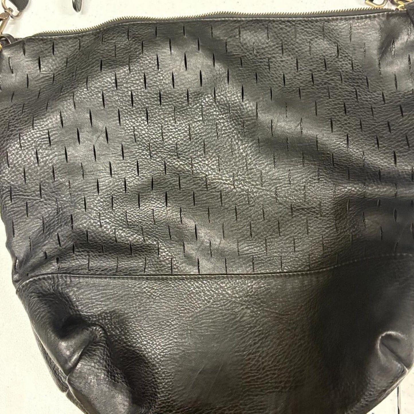 Unbranded Black Leather Hobo Bag Laser Cut Perforated Tassel Shoulder Slouchy