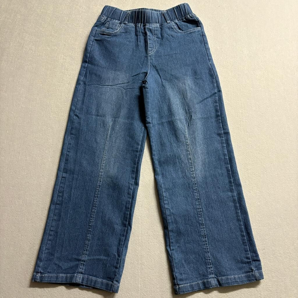 Unbranded Girls Wide Leg Jeans Size XS Blue Denim Elastic Waist Pull On Pants