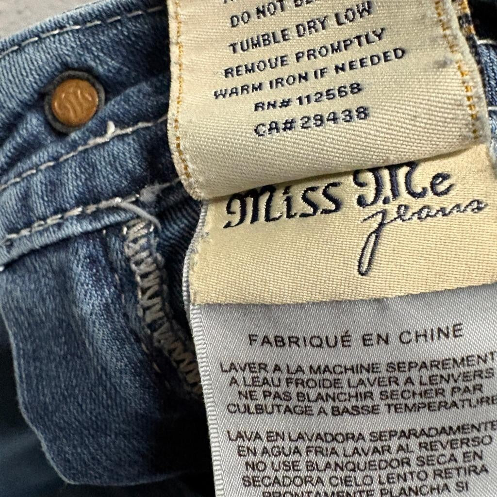 Miss Me Bootcut Jeans Womens 29 Blue Distressed Embellished JP6187B Inseam 32