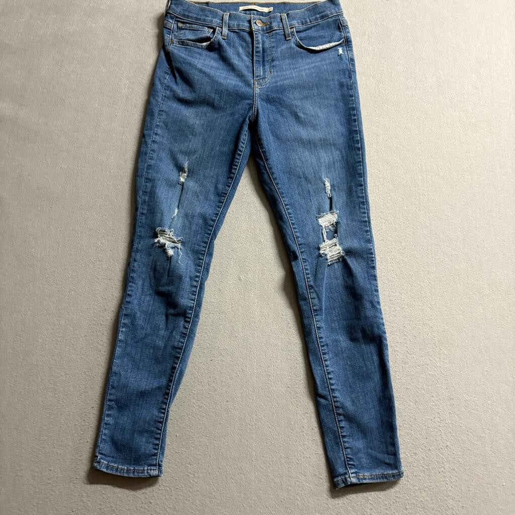 Levis 720 High Rise Super Skinny Jeans Womens 28 Distressed Ripped Blue Denim