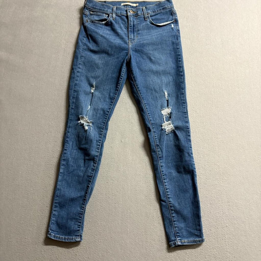 Levis 720 High Rise Super Skinny Jeans Womens 28 Distressed Ripped Blue Denim