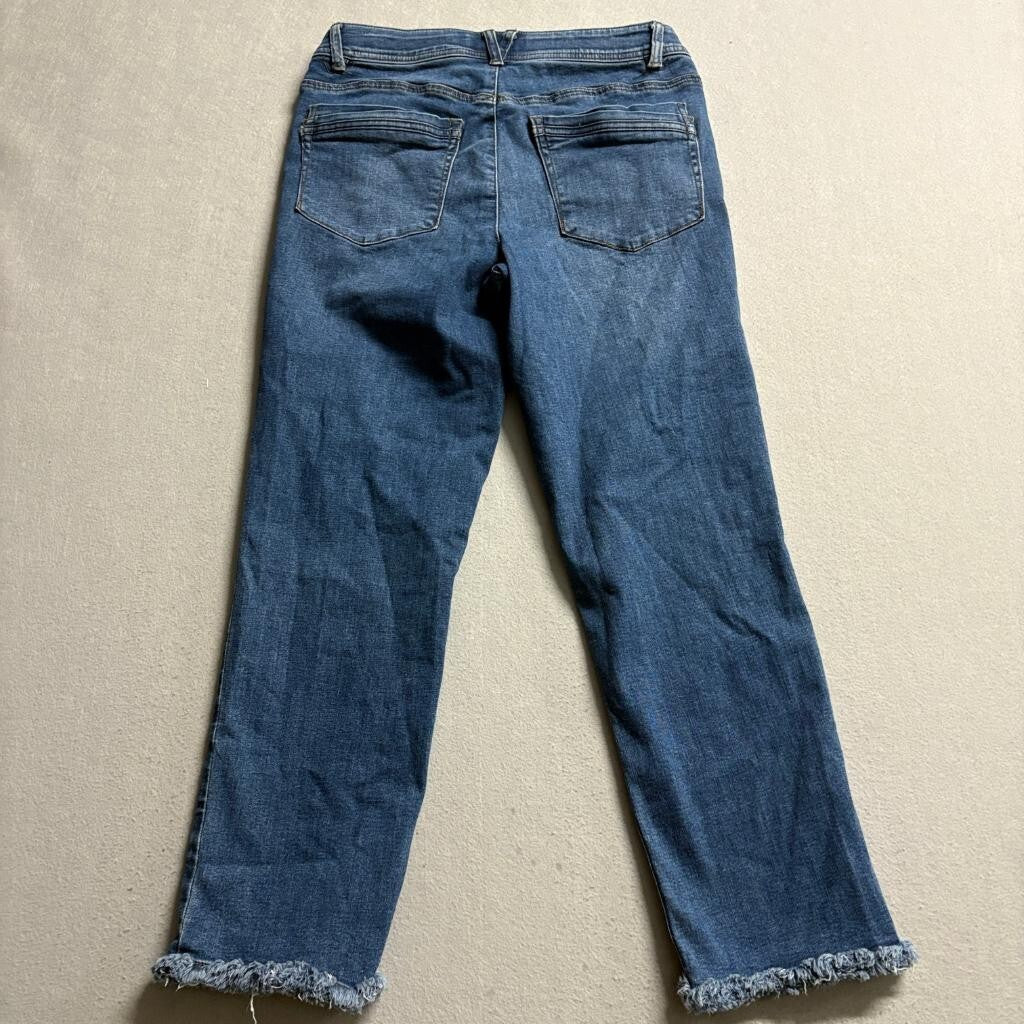 Democracy Ab Technology Crop Jeans Womens Size 8 Blue Denim Fringed Hem