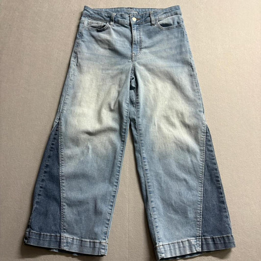 Time and Tru High Rise Wide Leg Jeans Womens Size 6 Blue Two Tone Flare Cropped