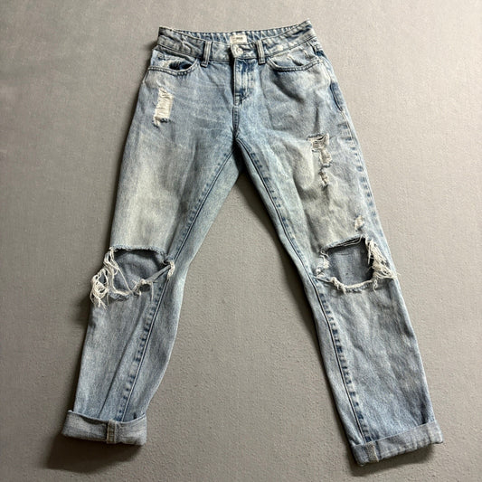 m1858 New York Jasper Relaxed Distressed Jeans Womens 26 Light Wash Denim