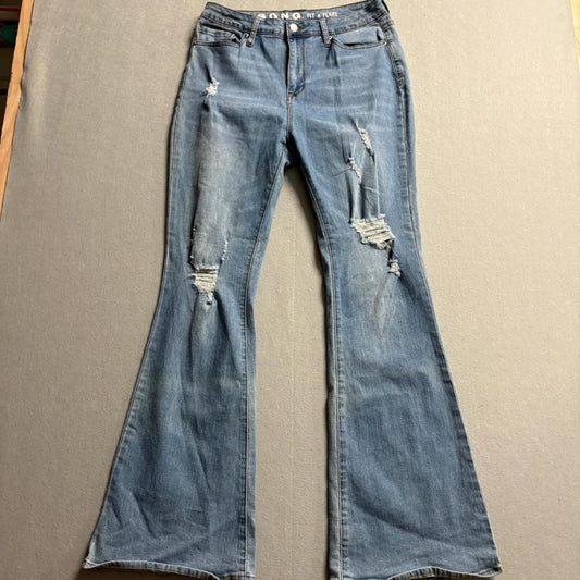 S.O.N.G. Fit n Flare Distressed Jeans Womens Size 11/30 Blue Denim High Rise