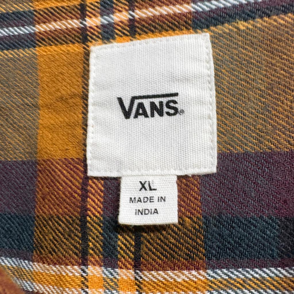 Vans Off The Wall Plaid Flannel Shirt Womens XL Mustard Yellow Purple Cotton