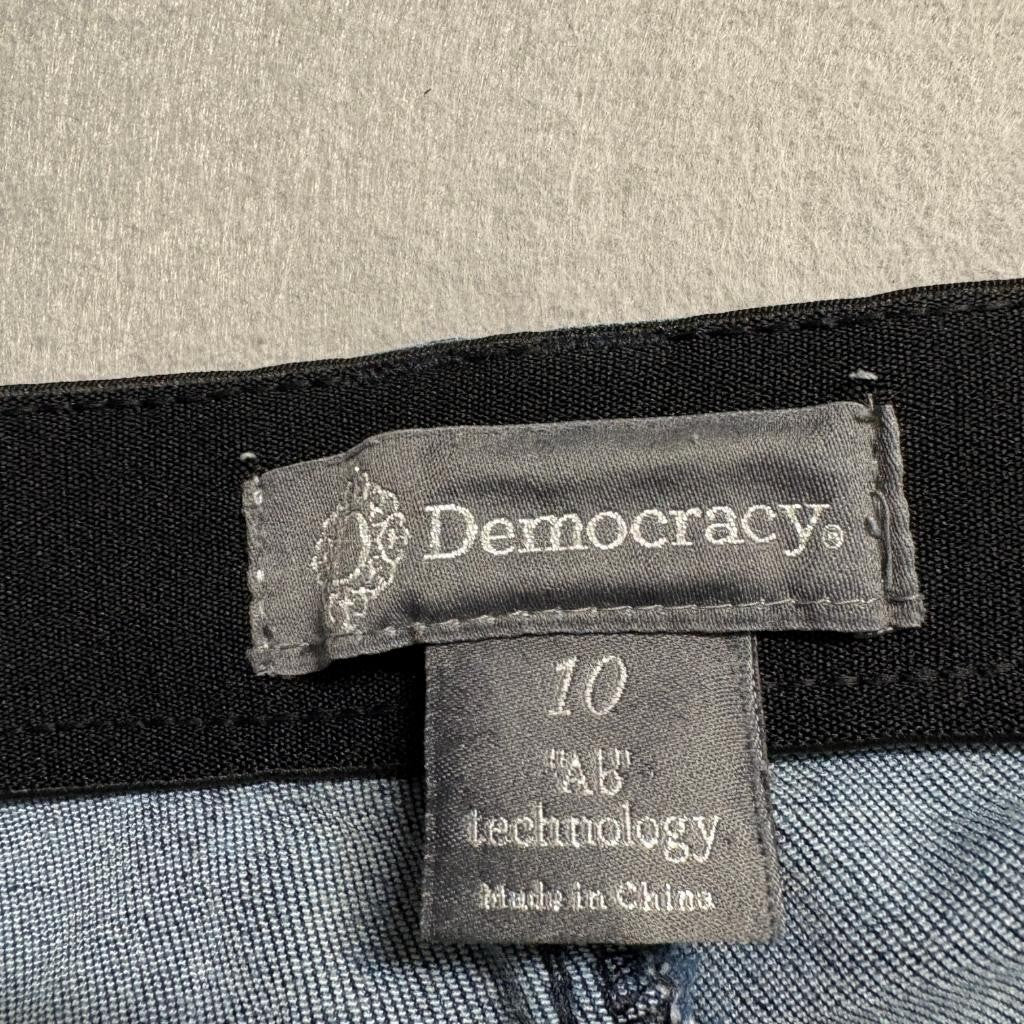 Democracy Ab Technology Jeans Womens 10 Blue Distressed Frayed Hem Button Fly