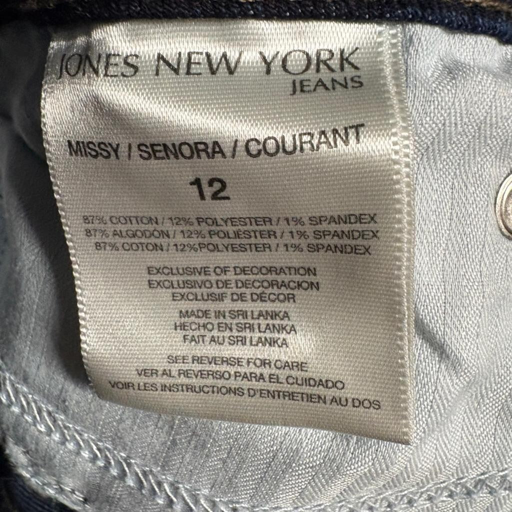 Jones New York Jeans Lexington Straight Leg Womens Size 12 Dark Wash Slimming