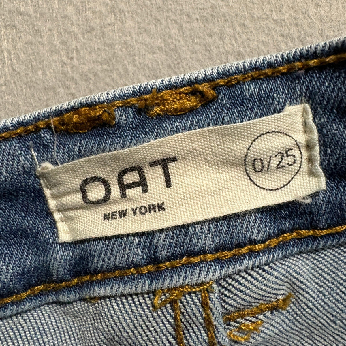 OAT New York Straight Leg Jeans Size 0 25 Blue High Rise Raw Hem Stretch Denim - Photo 3