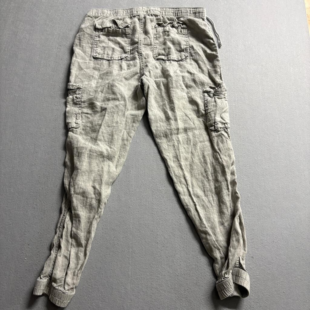 Nicole Miller New York Linen Cargo Pants Womens Large Gray Drawstring Joggers