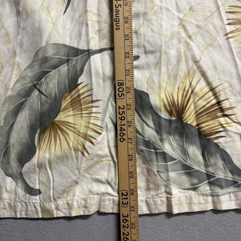 Caribbean Joe Mens 3X Silk Cotton Hawaiian Shirt Tropical Palm Leaf Beige Green