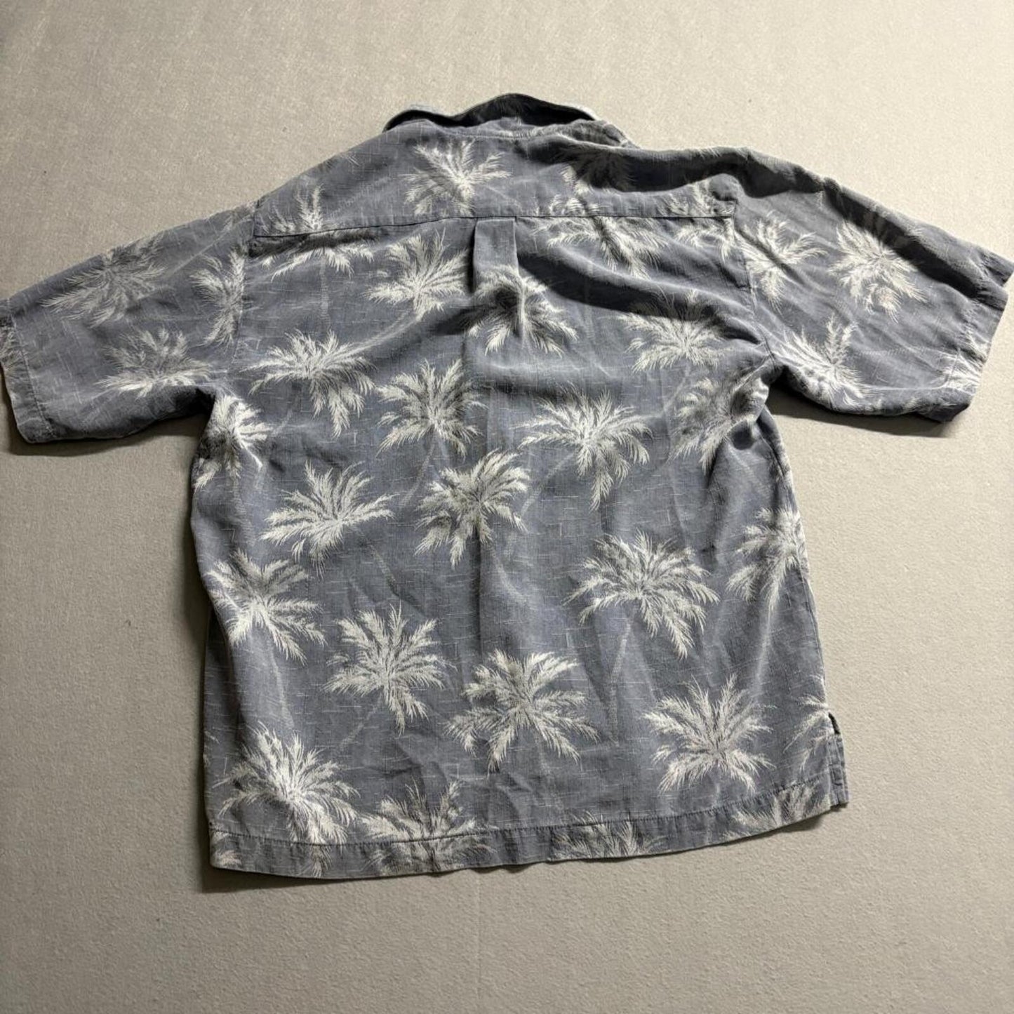 Jamaica Jaxx Mens Medium Blue 100% Silk Palm Tree Hawaiian Camp Shirt