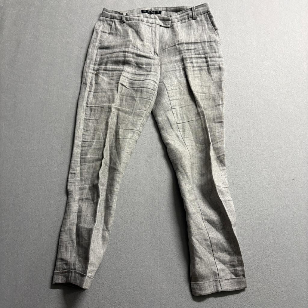 Zara Basic Collection Women's 100% Linen Pants Size 4 Gray Cuffed Ankle Trousers