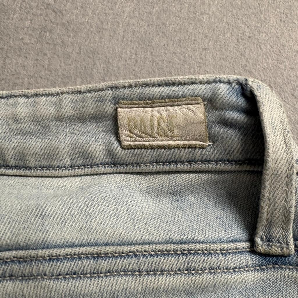 Paige Amber Slim Straight Jeans Womens Size 28 Light Wash Raw Hem Stretch Denim