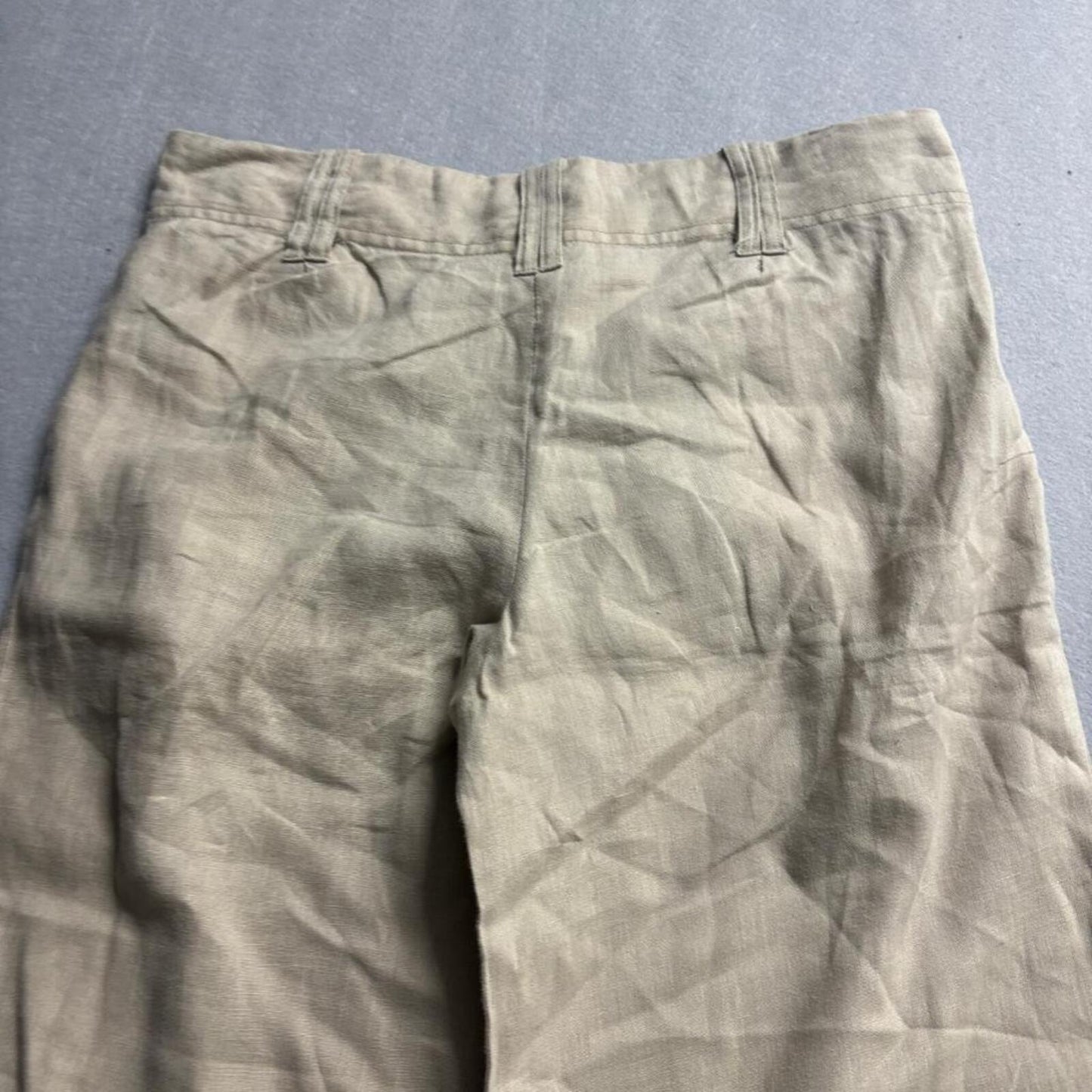Unit USA Women's Beige 100% Linen Wide Leg Pants Size Large Flat Front Casual