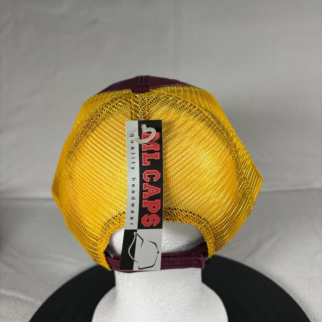 ML Caps The Duke Maroon Gold Mesh Back Trucker Hat Snapback Blank Cap New