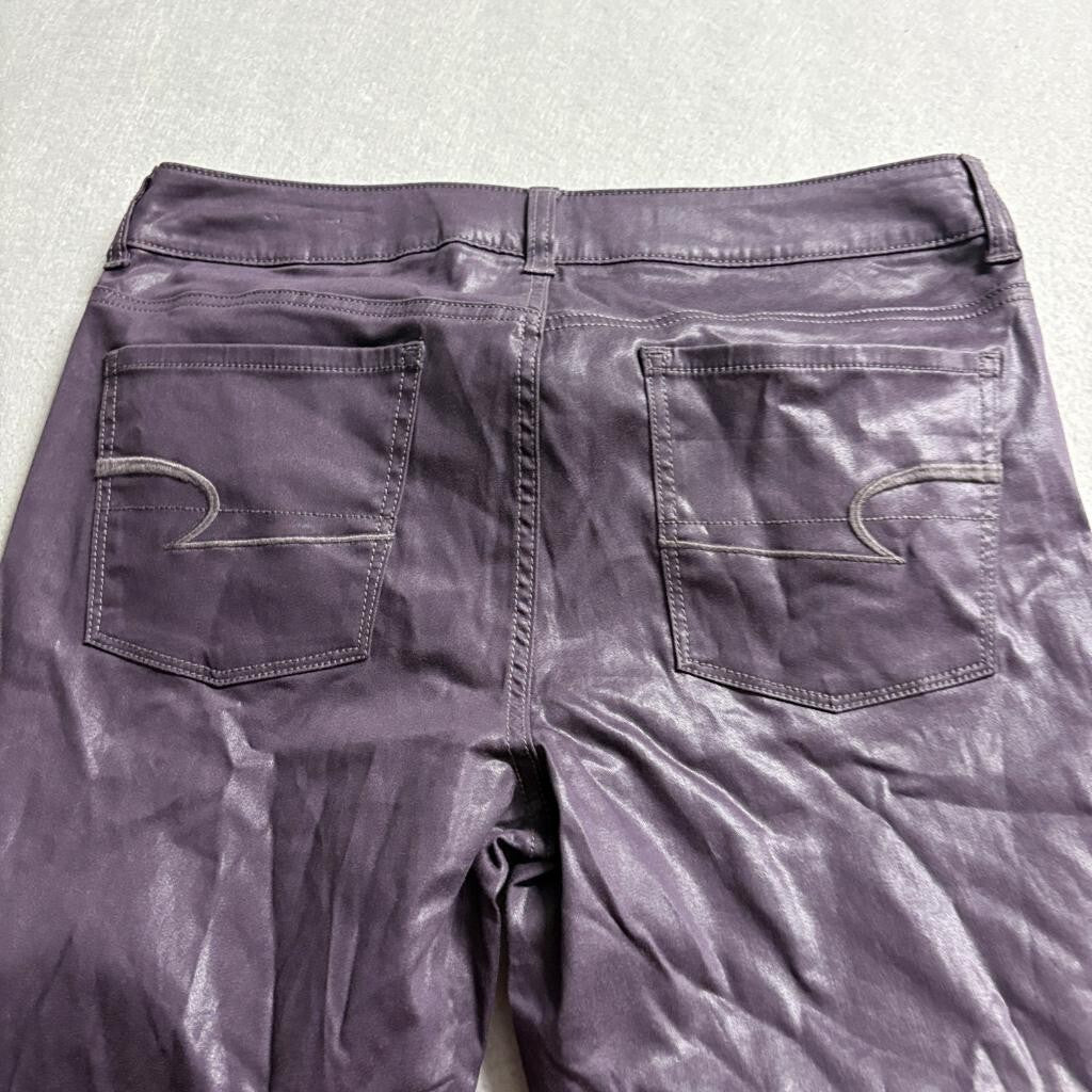 American Eagle Hi-Rise Jegging Jeans Womens 10 Purple Coated Waxed Stretch