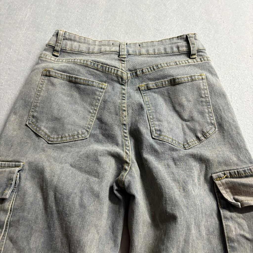 Between Us Womens Cargo Jeans Size 5 Gray Denim High Rise Straight Leg Stretch