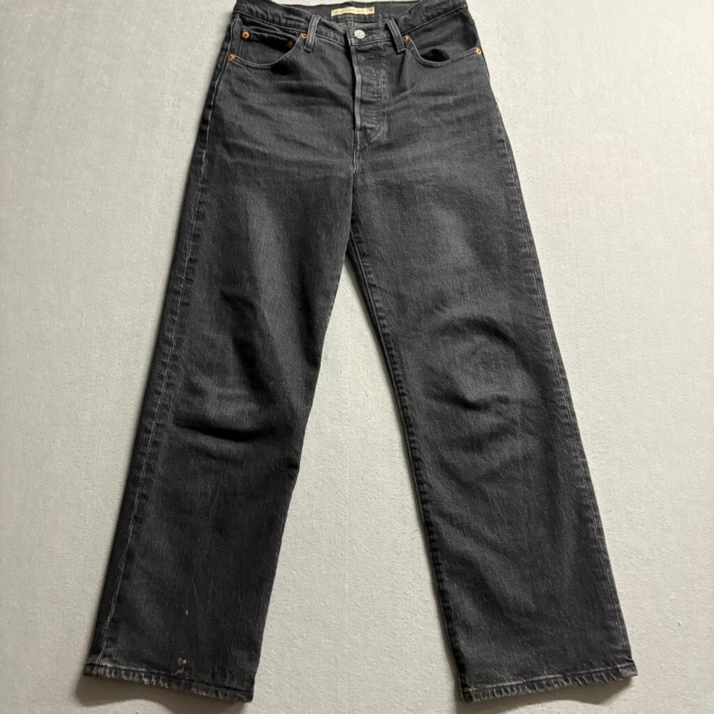 Levi's Premium Ribcage Straight Ankle Jeans Womens 28 Black Denim High Rise