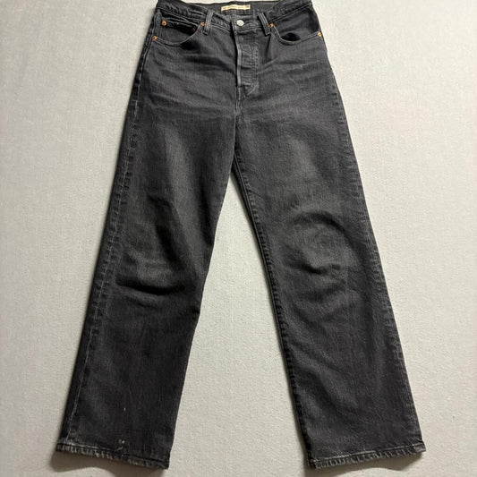 Levi's Premium Ribcage Straight Ankle Jeans Womens 28 Black Denim High Rise