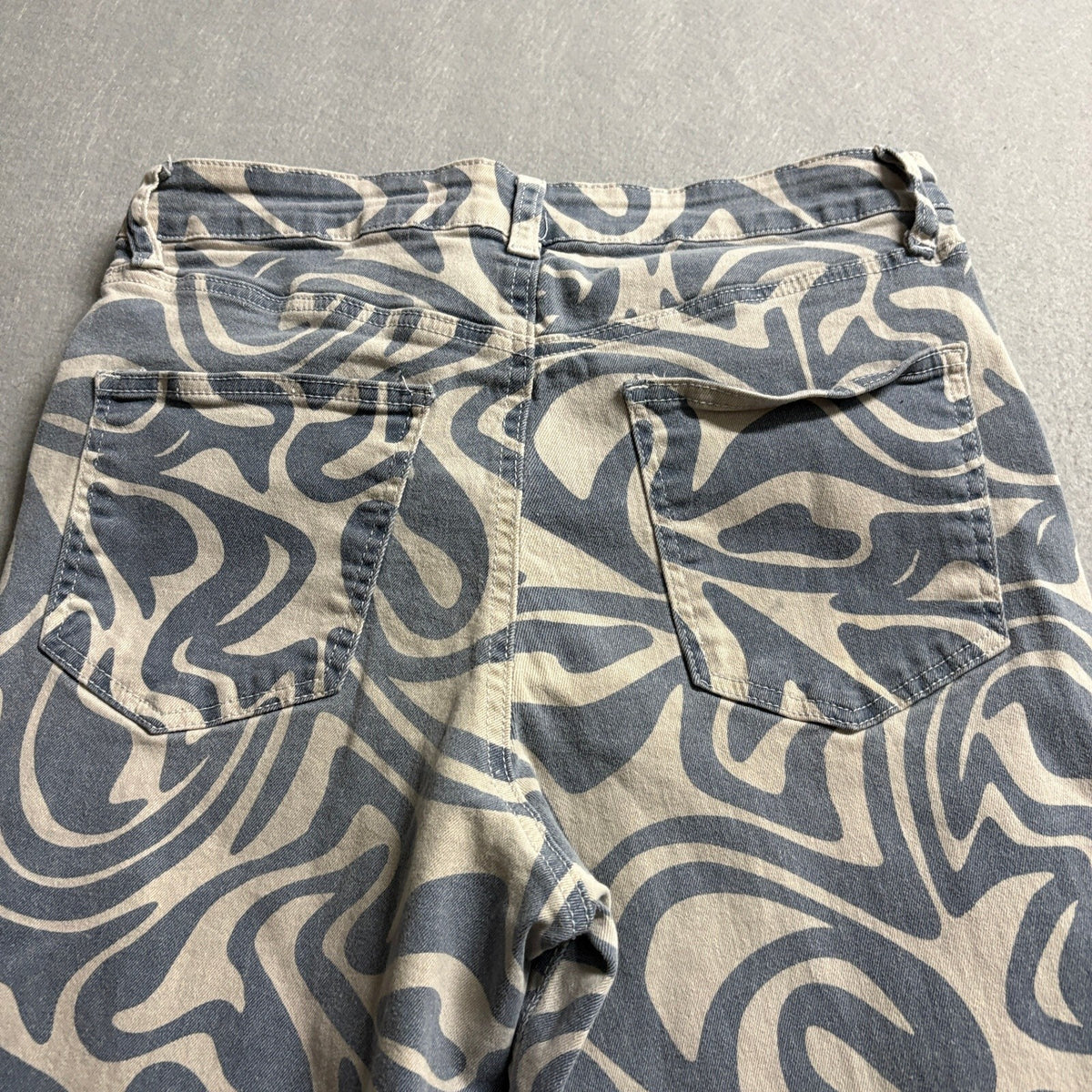 Rue21 Womens Swirl Print High Rise Wide Leg Jeans Size Large Blue Beige Y2K