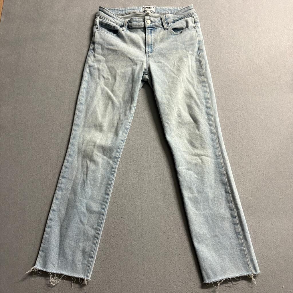 Paige Amber Slim Straight Jeans Womens Size 28 Light Wash Raw Hem Stretch Denim