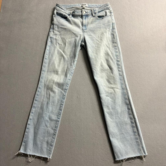 Paige Amber Slim Straight Jeans Womens Size 28 Light Wash Raw Hem Stretch Denim