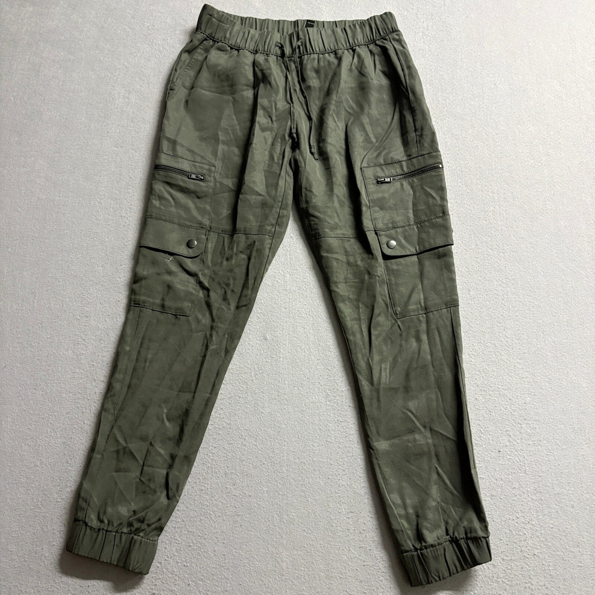 Banana Republic Petite XXS Cargo Jogger Pants Olive Green Lyocell Elastic Waist