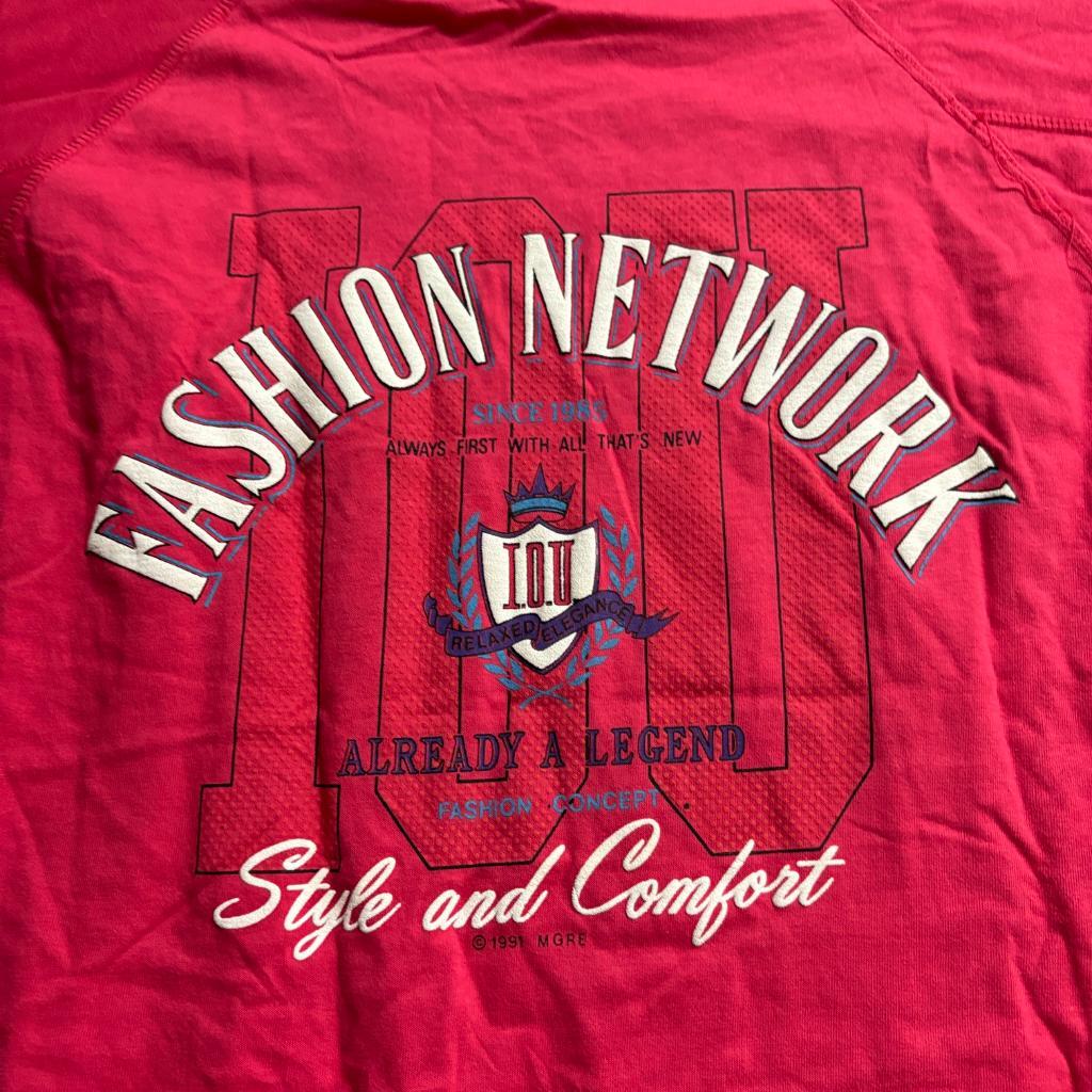 Vintage IOU T-Shirt Mens Large Pink Fashion Network Raglan Single Stitch 1991